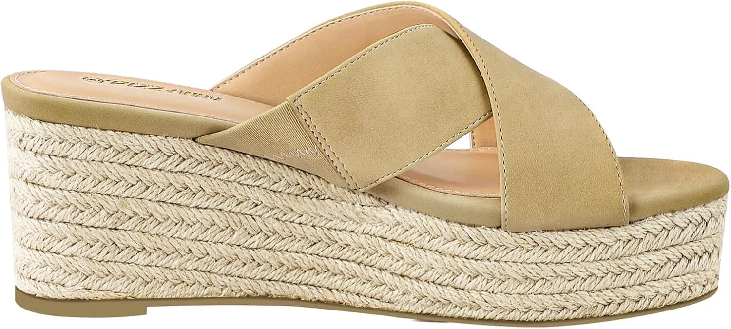 PIZZ ANNU Women's Misty Criss Cross Platform Wedge Sandals Open Toe Espadrille Heels Sandals for Casual Summer Slide Shoes