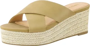 PIZZ ANNU Women's Misty Criss Cross Platform Wedge Sandals Open Toe Espadrille Heels Sandals for Casual Summer Slide Shoes