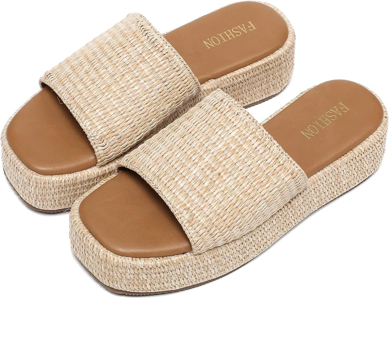 Platform Espadrilles Sandals for Women Wedges Slides Slip on Bohemia Sandals Beach Vacation Shoes Chunky Flatform Open Toe Nude Summer Cork Woven