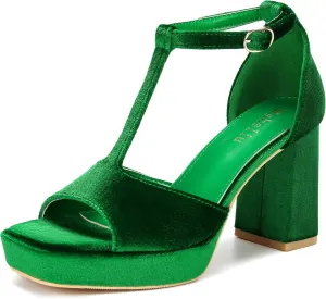 Platform Heels Chunky Heel Platform Sandals Block Heeled Square Open Toe Pumps Ankle Strap Prom Party Wedding Dress Shoes for Women