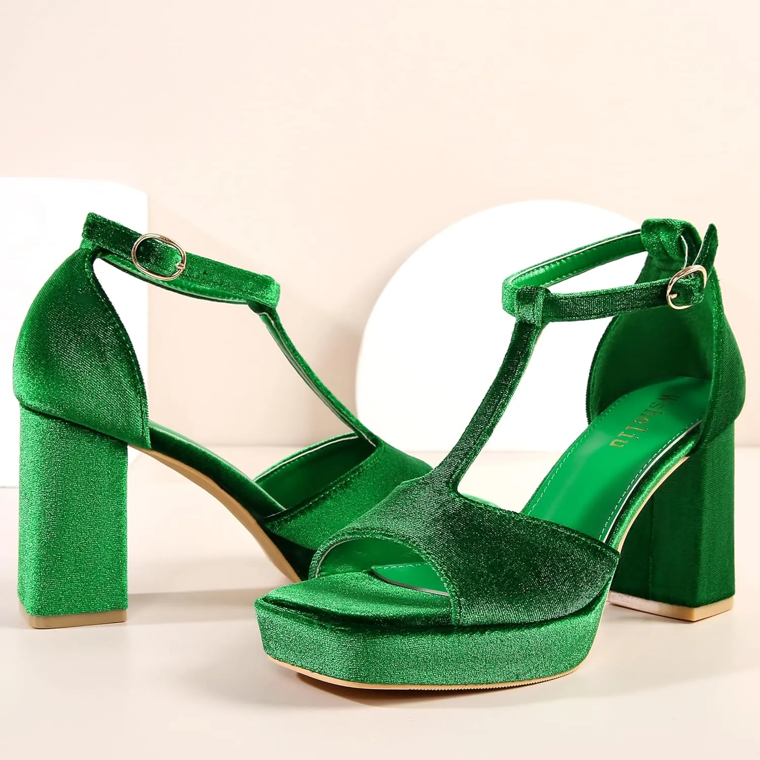 Platform Heels Chunky Heel Platform Sandals Block Heeled Square Open Toe Pumps Ankle Strap Prom Party Wedding Dress Shoes for Women
