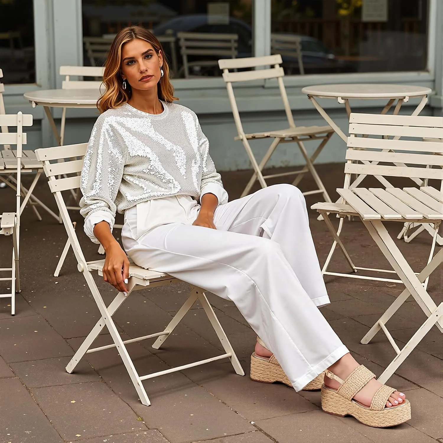 Platform Sandals Women Open Toe Ankle Strap Summer Wedge Espadrille Sandals Cute Beach Straw Raffia Woven Sandals Comfortable Vacation Dress Shoes