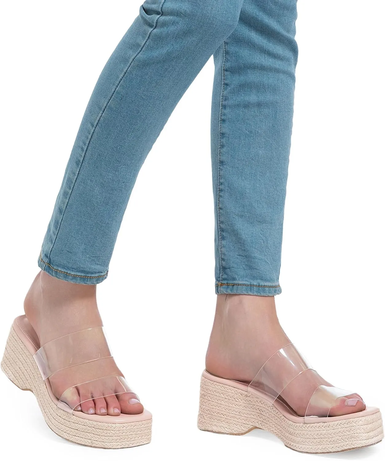 Platform Slip on Espadrille Sandals for Women Clear Two Strap Stylish Wedges Slides Sandals Dressy Platform Open Toe Beach Sandals