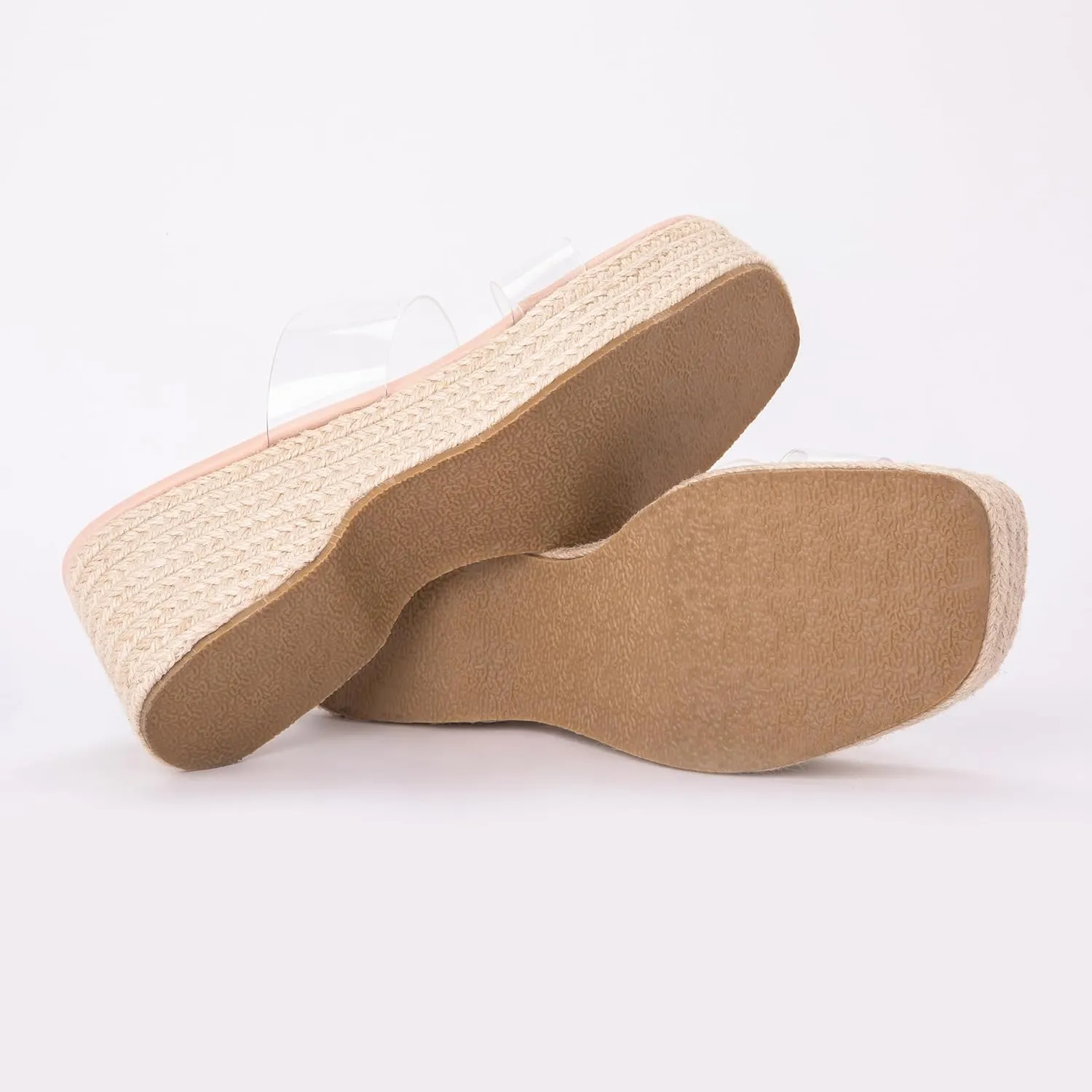 Platform Slip on Espadrille Sandals for Women Clear Two Strap Stylish Wedges Slides Sandals Dressy Platform Open Toe Beach Sandals