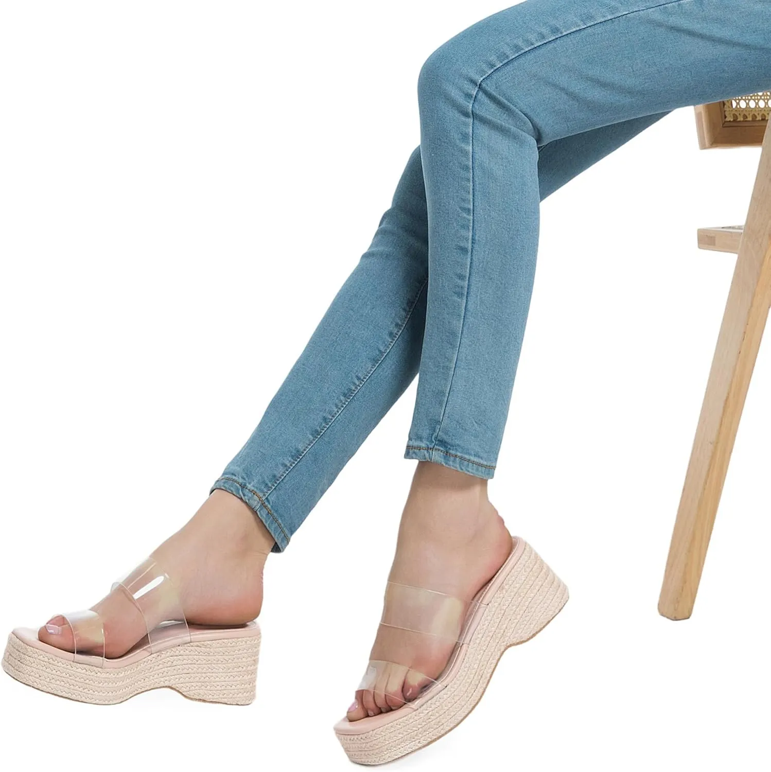 Platform Slip on Espadrille Sandals for Women Clear Two Strap Stylish Wedges Slides Sandals Dressy Platform Open Toe Beach Sandals
