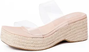 Platform Slip on Espadrille Sandals for Women Clear Two Strap Stylish Wedges Slides Sandals Dressy Platform Open Toe Beach Sandals