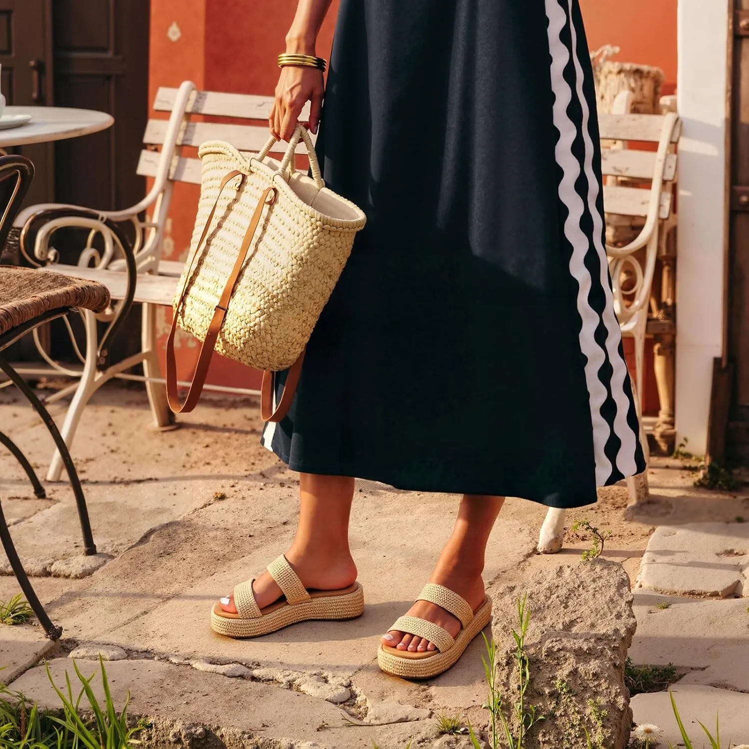 Platform Slip on Espadrille Sandals for Women Wedges Slides Bohemia Sandals Flatform Open Toe Beach Sandals