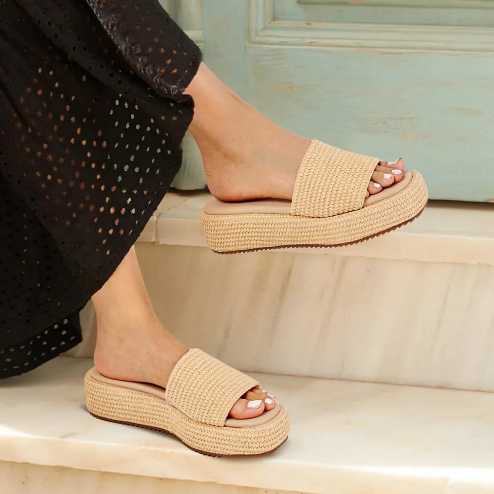 Platform Slip on Espadrille Sandals for Women Wedges Slides Bohemia Sandals Flatform Open Toe Beach Sandals