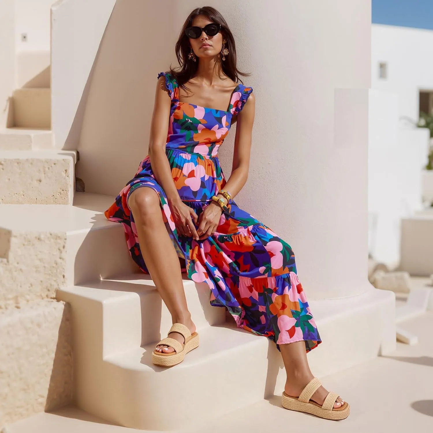 Platform Slip on Espadrille Sandals for Women Wedges Slides Bohemia Sandals Flatform Open Toe Beach Sandals