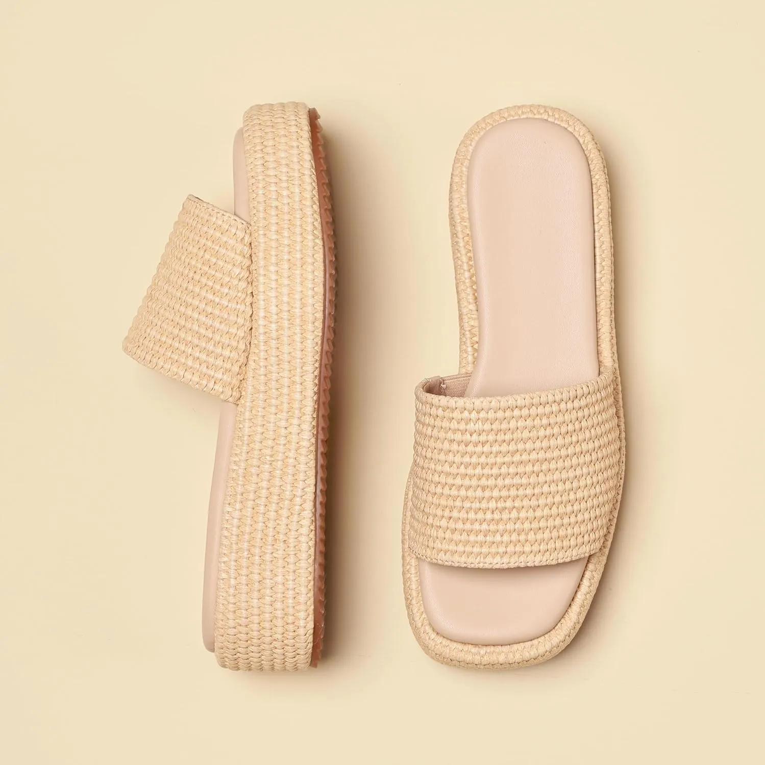 Platform Slip on Espadrille Sandals for Women Wedges Slides Bohemia Sandals Flatform Open Toe Beach Sandals