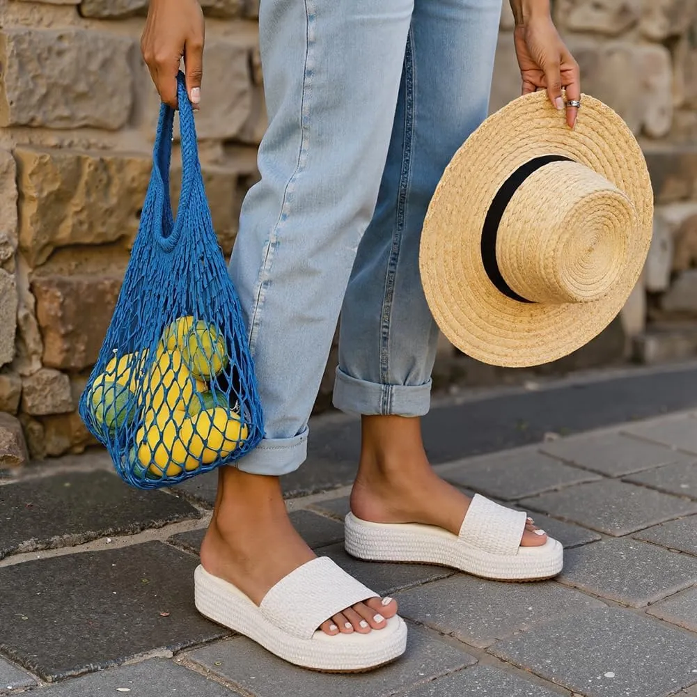 Platform Slip on Espadrille Sandals for Women Wedges Slides Bohemia Sandals Flatform Open Toe Beach Sandals