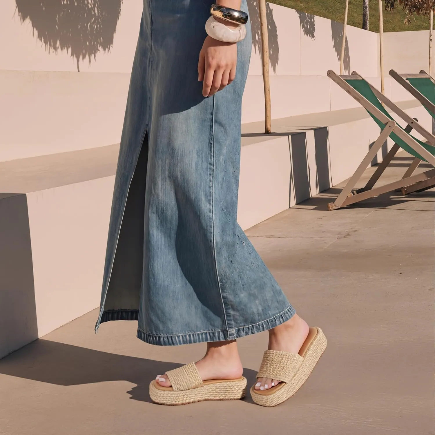 Platform Slip on Espadrille Sandals for Women Wedges Slides Bohemia Sandals Flatform Open Toe Beach Sandals