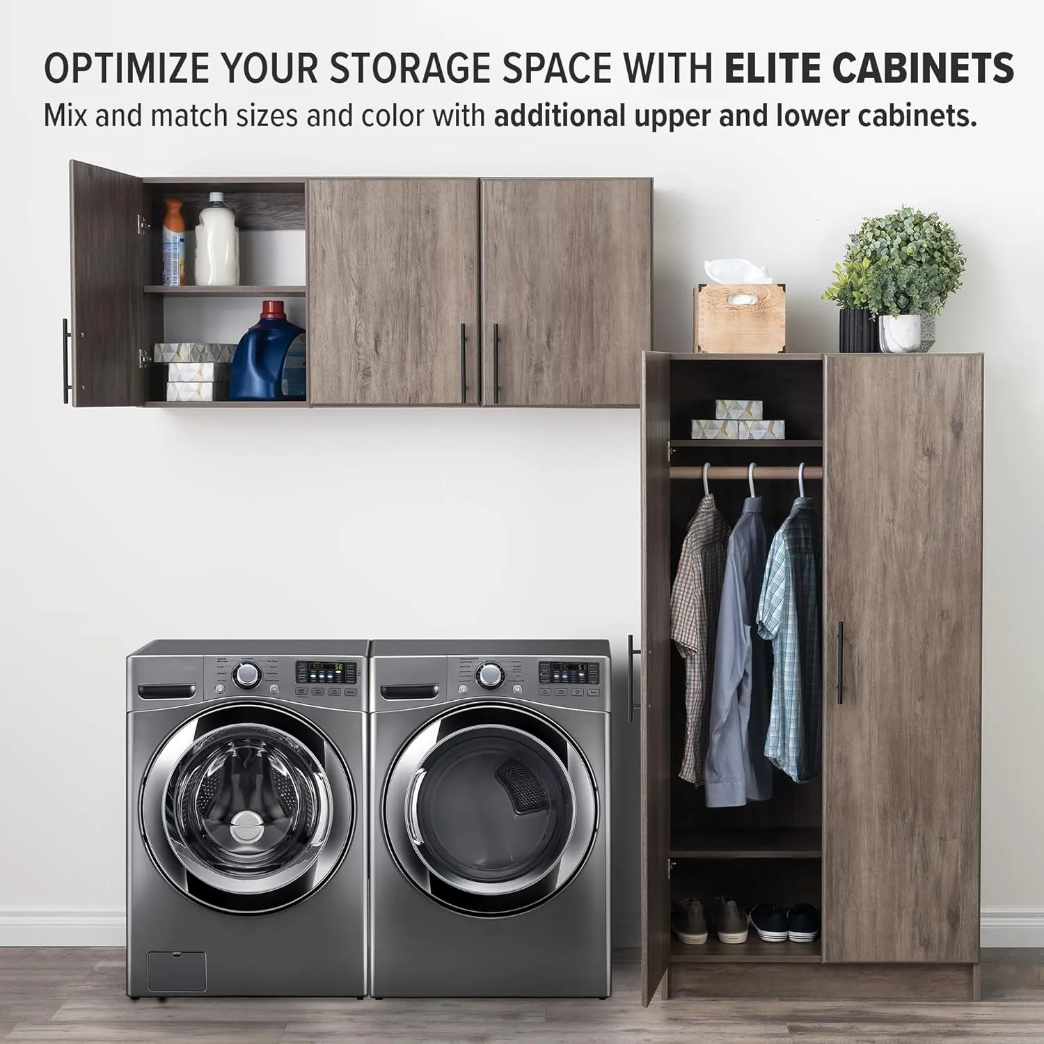 Prepac Elite Wall Mounted Storage Cabinet, 54" W x 24" H x 12" D, Drifted Gray