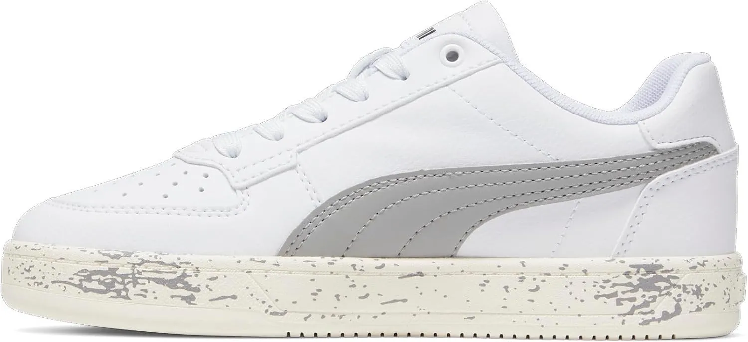 PUMA Caven Sneaker, White-Concrete Gray Black, 4 US Unisex Big Kid
