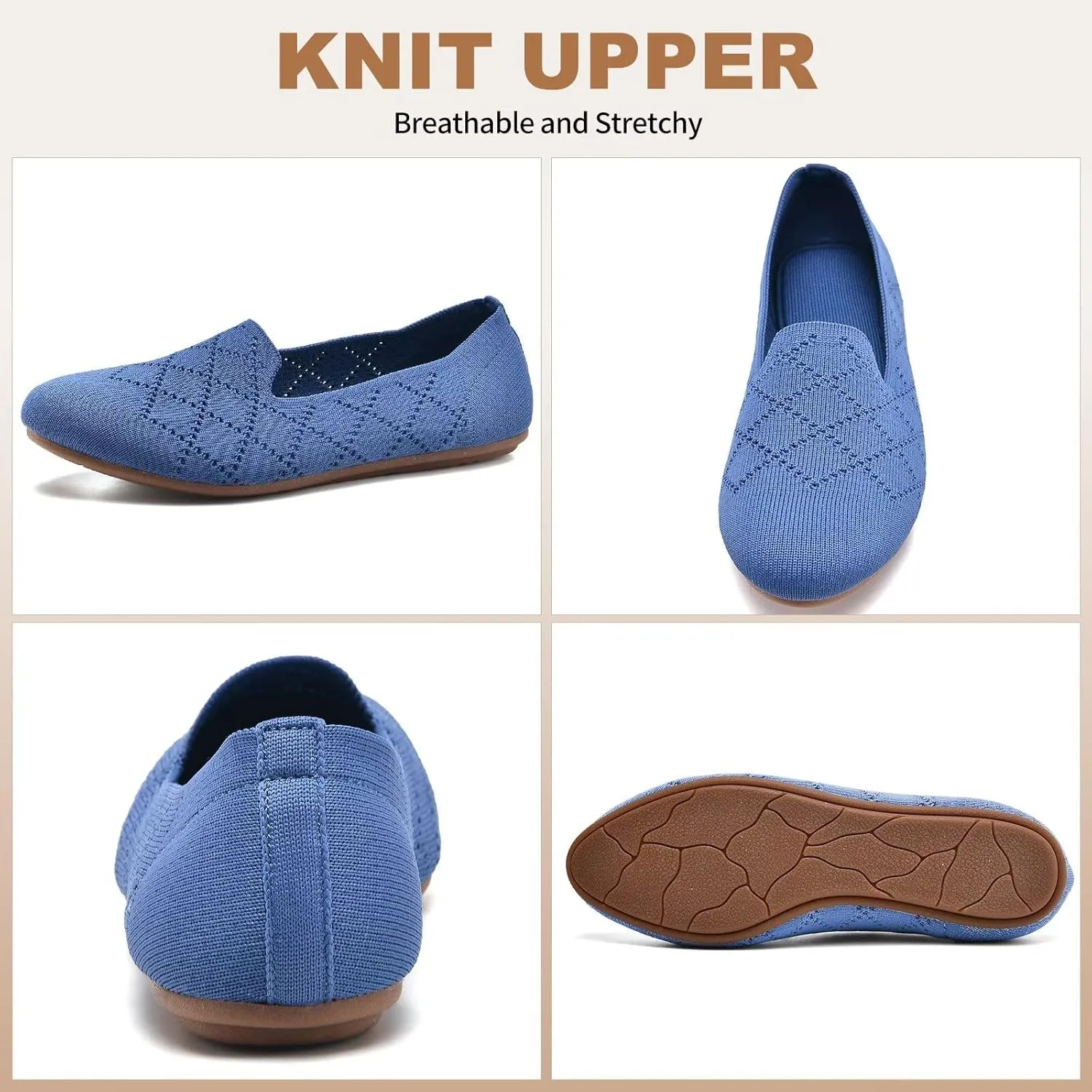 Puxowe Ballet Flats for Women - Stretch Knit Slip-On Low Wedge Shoes, Soft Round Toe Design for Office, Travel & Daily Walking