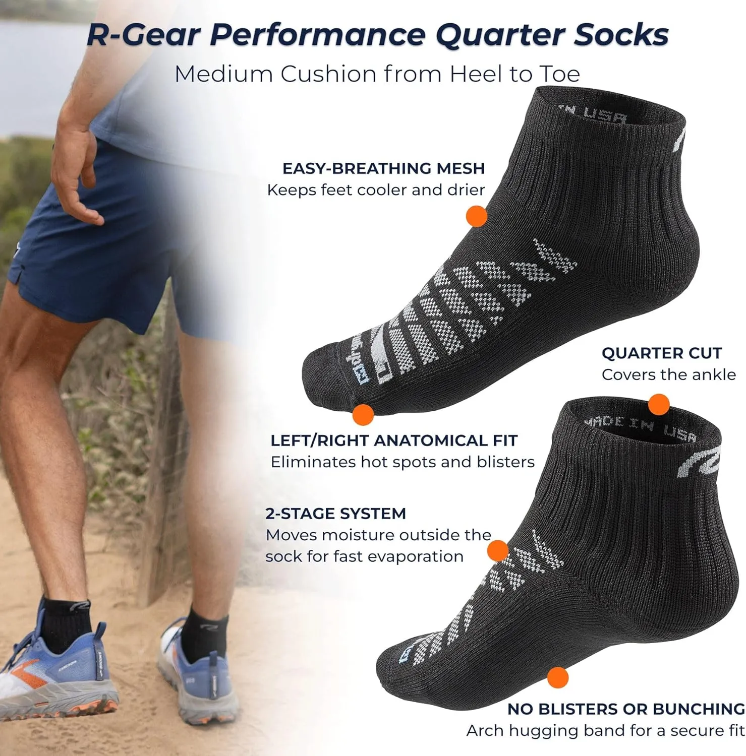 R-Gear Drymax Quarter Running Socks For Men and Women | Breathable, Moisture Control & Anti Blister | 3 Pack