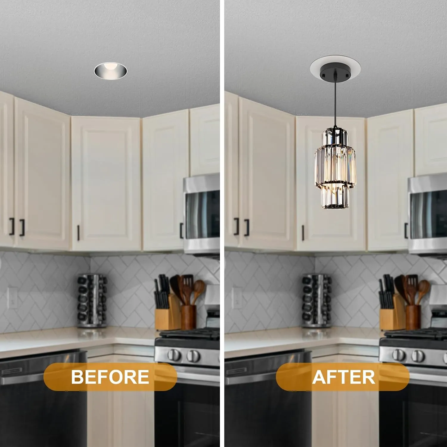R5 and 6 Recessed Can Light Conversion Kit, Ceiling Light Fixture Upgrade, Pendant & Hanging, 7¾ Inch Flat Steel Ceiling Medallion, White Finish 2 Packs