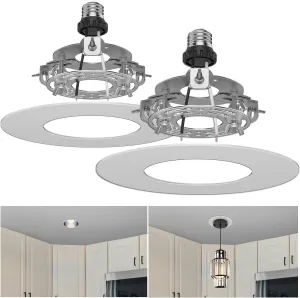 R5 and 6 Recessed Can Light Conversion Kit, Ceiling Light Fixture Upgrade, Pendant & Hanging, 7¾ Inch Flat Steel Ceiling Medallion, White Finish 2 Packs