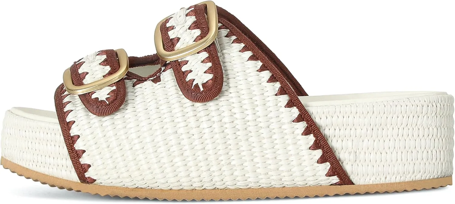 Raffia Sandals for Women Platform Slide Sandals Espadrille Adjustable Double Buckle Summer Comfortable Cute Woven Casual Beach Shoes