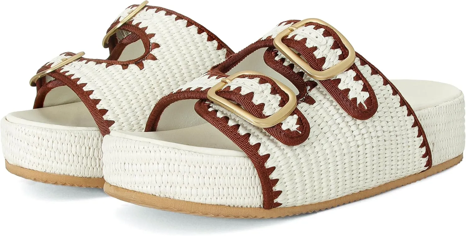 Raffia Sandals for Women Platform Slide Sandals Espadrille Adjustable Double Buckle Summer Comfortable Cute Woven Casual Beach Shoes