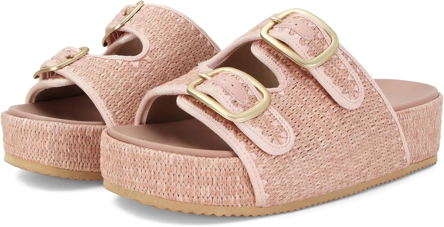 Raffia Sandals for Women Platform Slide Sandals Espadrille Adjustable Double Buckle Summer Comfortable Cute Woven Casual Beach Shoes
