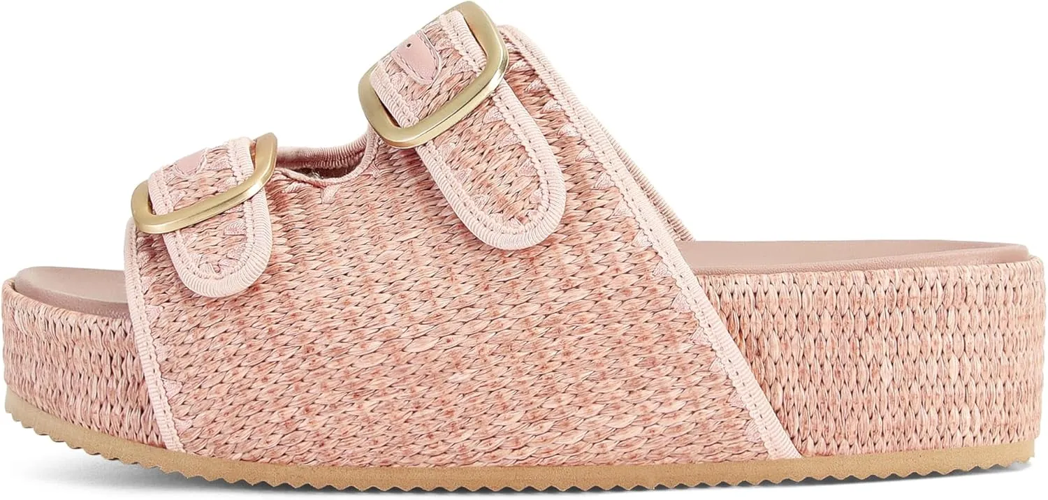Raffia Sandals for Women Platform Slide Sandals Espadrille Adjustable Double Buckle Summer Comfortable Cute Woven Casual Beach Shoes