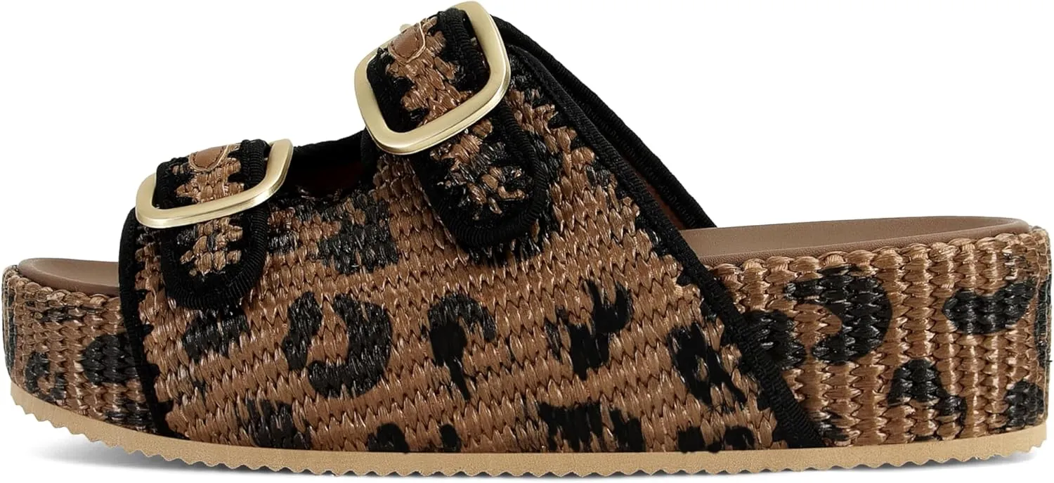 Raffia Sandals for Women Platform Slide Sandals Espadrille Adjustable Double Buckle Summer Comfortable Cute Woven Casual Beach Shoes