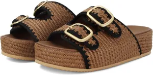 Raffia Sandals for Women Platform Slide Sandals Espadrille Adjustable Double Buckle Summer Comfortable Cute Woven Casual Beach Shoes