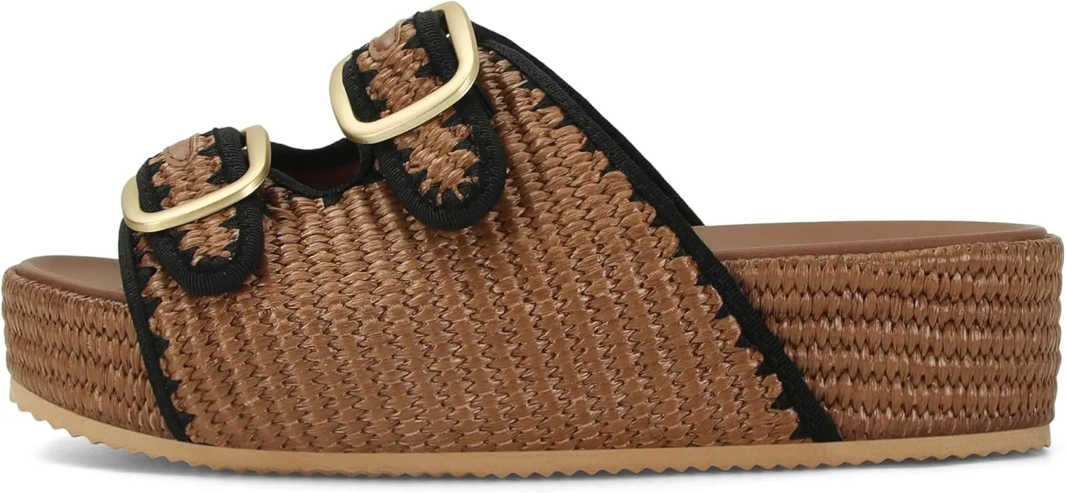 Raffia Sandals for Women Platform Slide Sandals Espadrille Adjustable Double Buckle Summer Comfortable Cute Woven Casual Beach Shoes