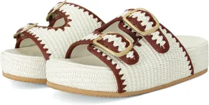 Raffia Sandals for Women Platform Slide Sandals Espadrille Adjustable Double Buckle Summer Comfortable Cute Woven Casual Beach Shoes