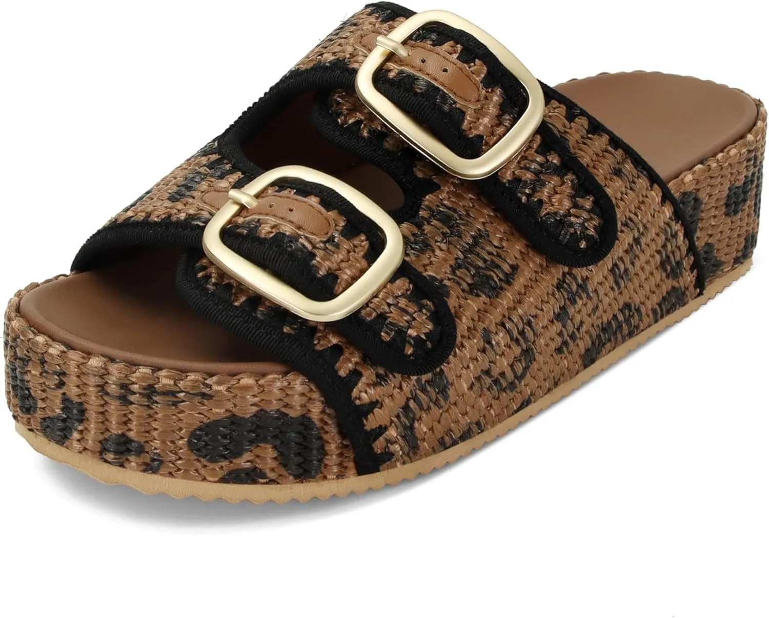 Raffia Sandals for Women Platform Slide Sandals Espadrille Adjustable Double Buckle Summer Comfortable Cute Woven Casual Beach Shoes