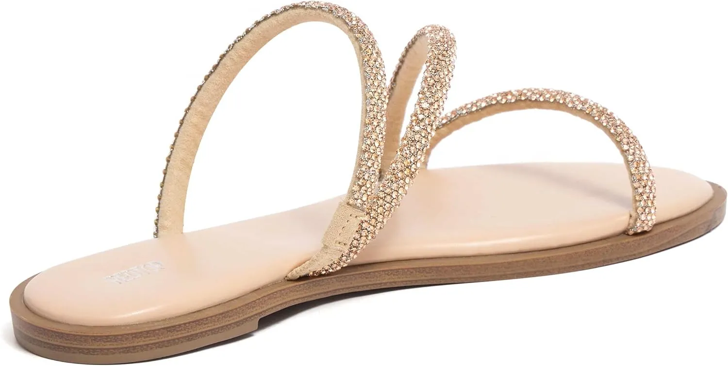 REDTOP Women's Rhinestone Flat Sandals Slip on Open Toe Memory Foam Sandals Slide Sandals for Women
