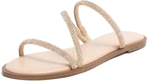 REDTOP Women's Rhinestone Flat Sandals Slip on Open Toe Memory Foam Sandals Slide Sandals for Women