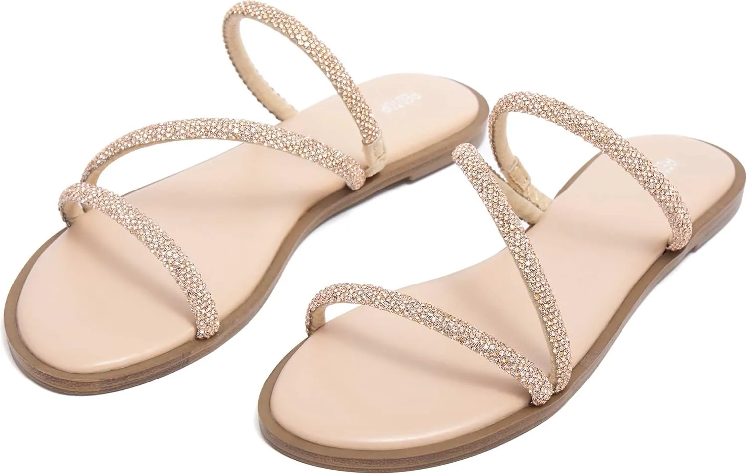 REDTOP Women's Rhinestone Flat Sandals Slip on Open Toe Memory Foam Sandals Slide Sandals for Women