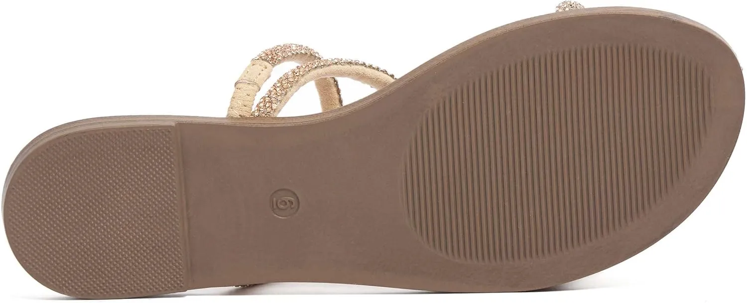 REDTOP Women's Rhinestone Flat Sandals Slip on Open Toe Memory Foam Sandals Slide Sandals for Women