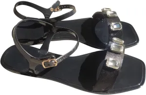 Rhinestone Sandals, Womens Flat Sandals Dressy Summer Bridal Wedding Shoes Jeweled Crystal Square Toe Flats Sandals