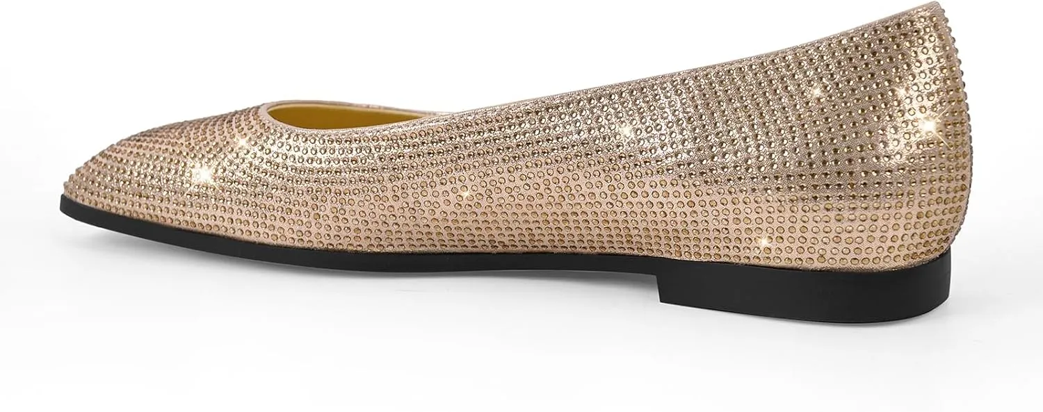 richealnini Women's Slip On Slide Flats Pumps Crystals Loafer Party Wedding Shoes