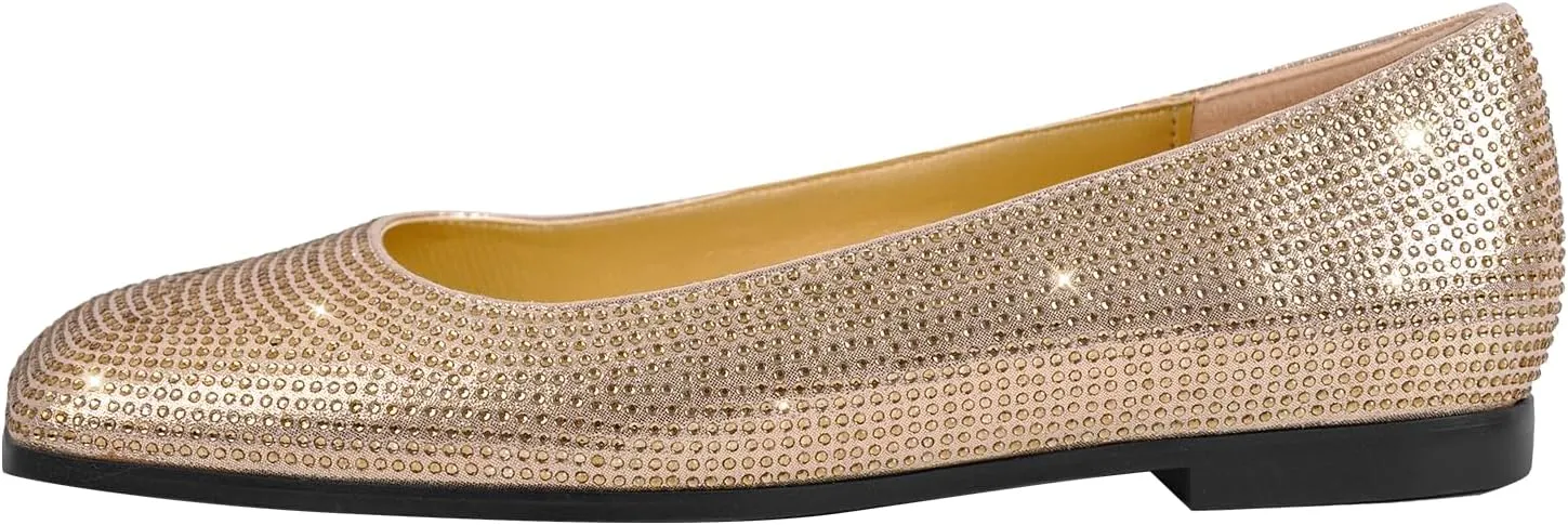 richealnini Women's Slip On Slide Flats Pumps Crystals Loafer Party Wedding Shoes