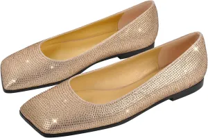 richealnini Women's Slip On Slide Flats Pumps Crystals Loafer Party Wedding Shoes