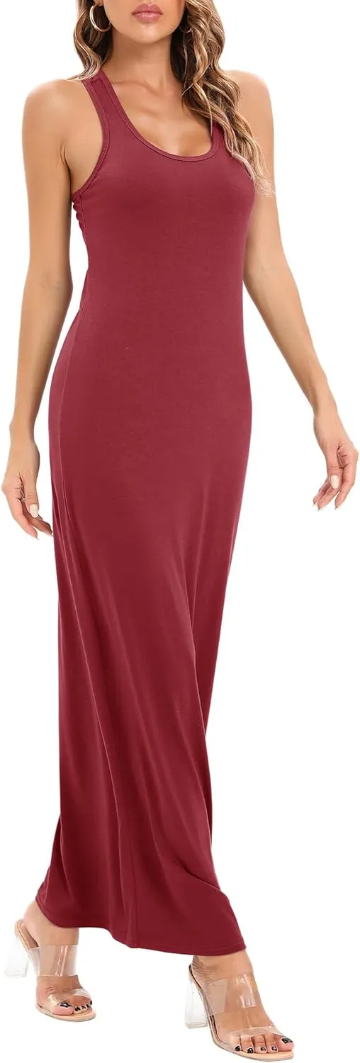 Roselux Women Sleeveless Scoop Neck Striped Maxi Sundresses Loose Racerback Long Dress