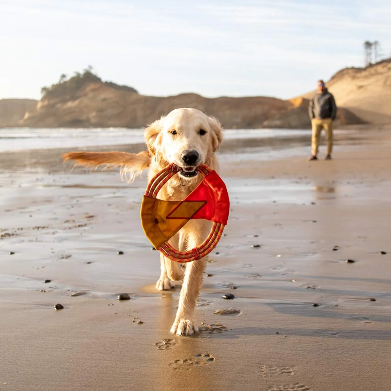Ruffwear, Pacific Ring Dog Toy, Interactive Fetch and Tug Toy for Playing and Training, Sockeye Red