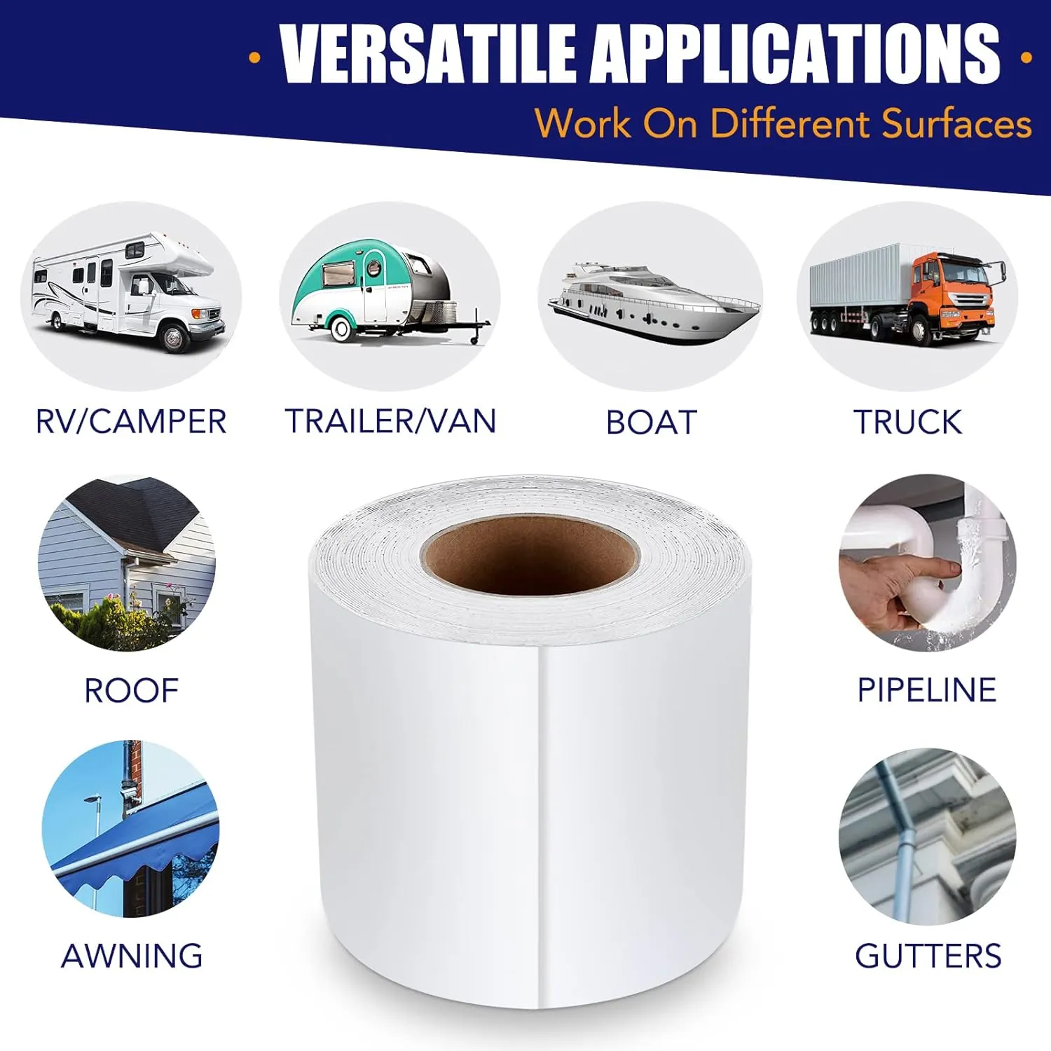 RV Roof Tape, 6 Inch x 50 Feet RV Sealant Tape, UV & Waterproof RV White Seal Tape for RV Repair, Window, Boat Sealing, Truck and Trailer Roof Sealant, Stop Camper Roof Leaks