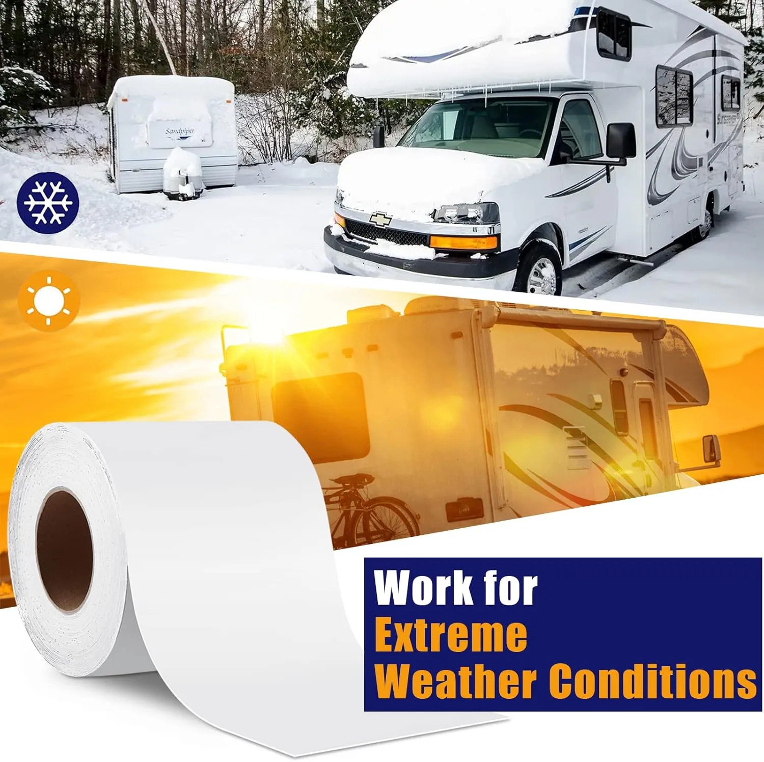 RV Roof Tape, 6 Inch x 50 Feet RV Sealant Tape, UV & Waterproof RV White Seal Tape for RV Repair, Window, Boat Sealing, Truck and Trailer Roof Sealant, Stop Camper Roof Leaks