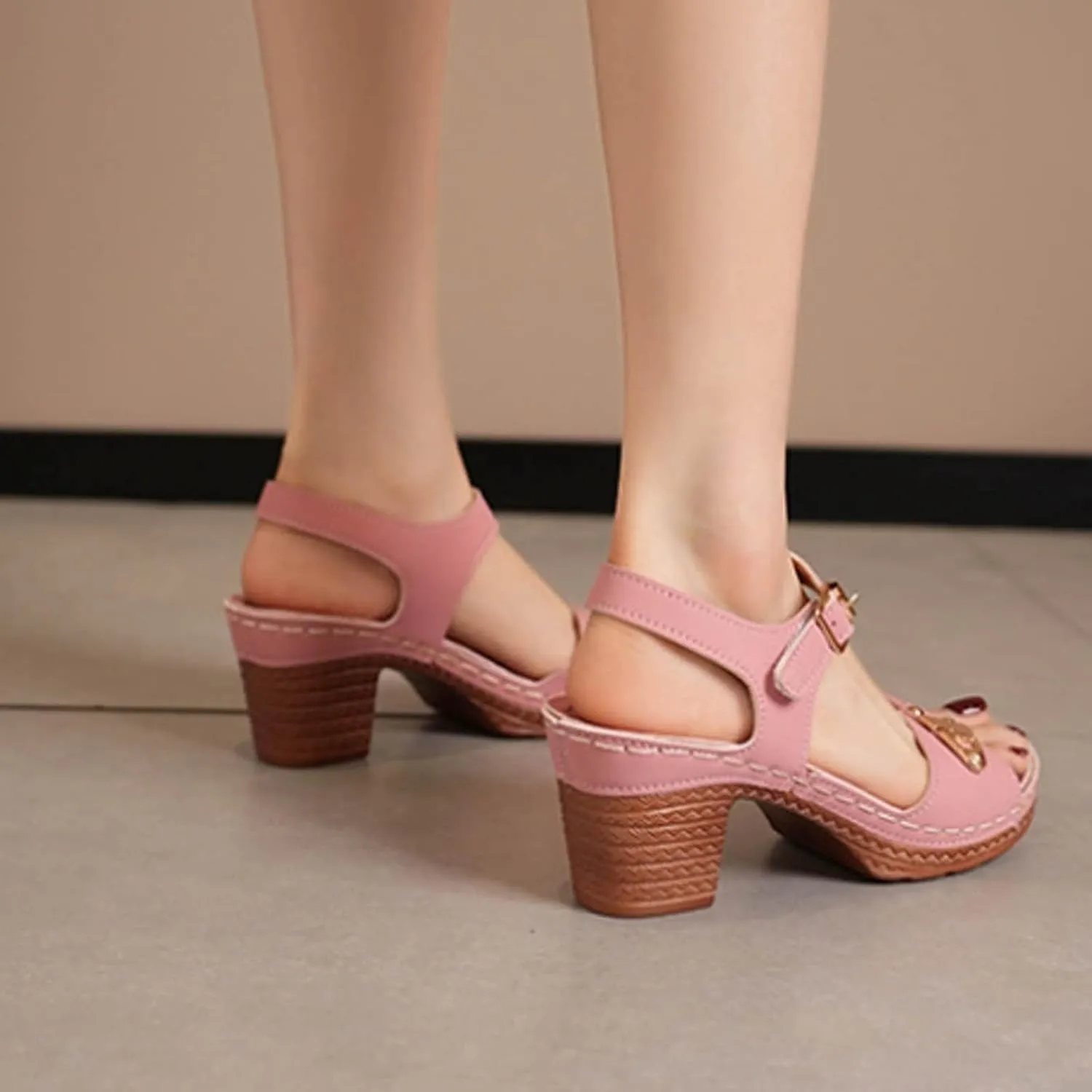 Sandals for Women 2024 Ladies' Casual Retro Sandal Side Buckle Strap Roman Shoes Summer Fashion Fish Mouth Platform Heels