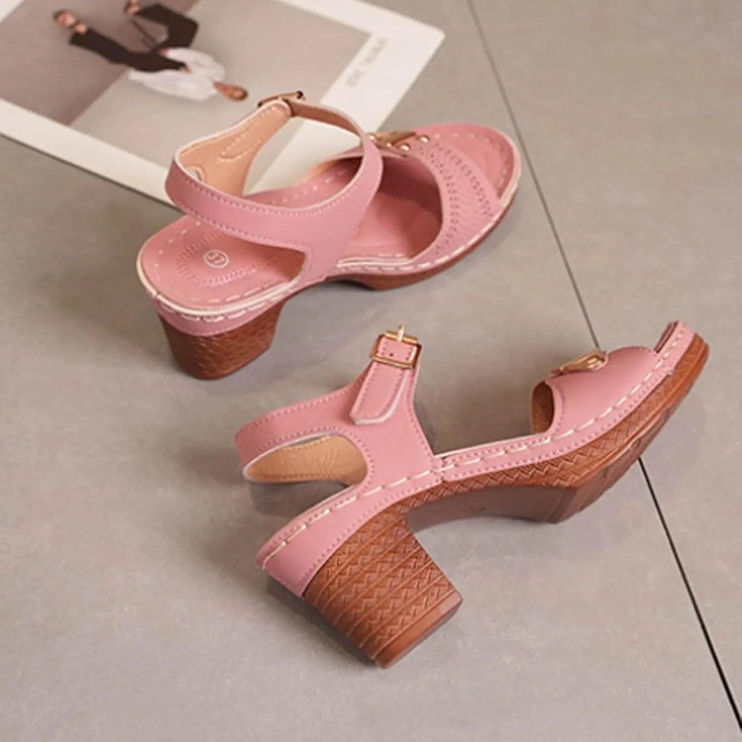 Sandals for Women 2024 Ladies' Casual Retro Sandal Side Buckle Strap Roman Shoes Summer Fashion Fish Mouth Platform Heels