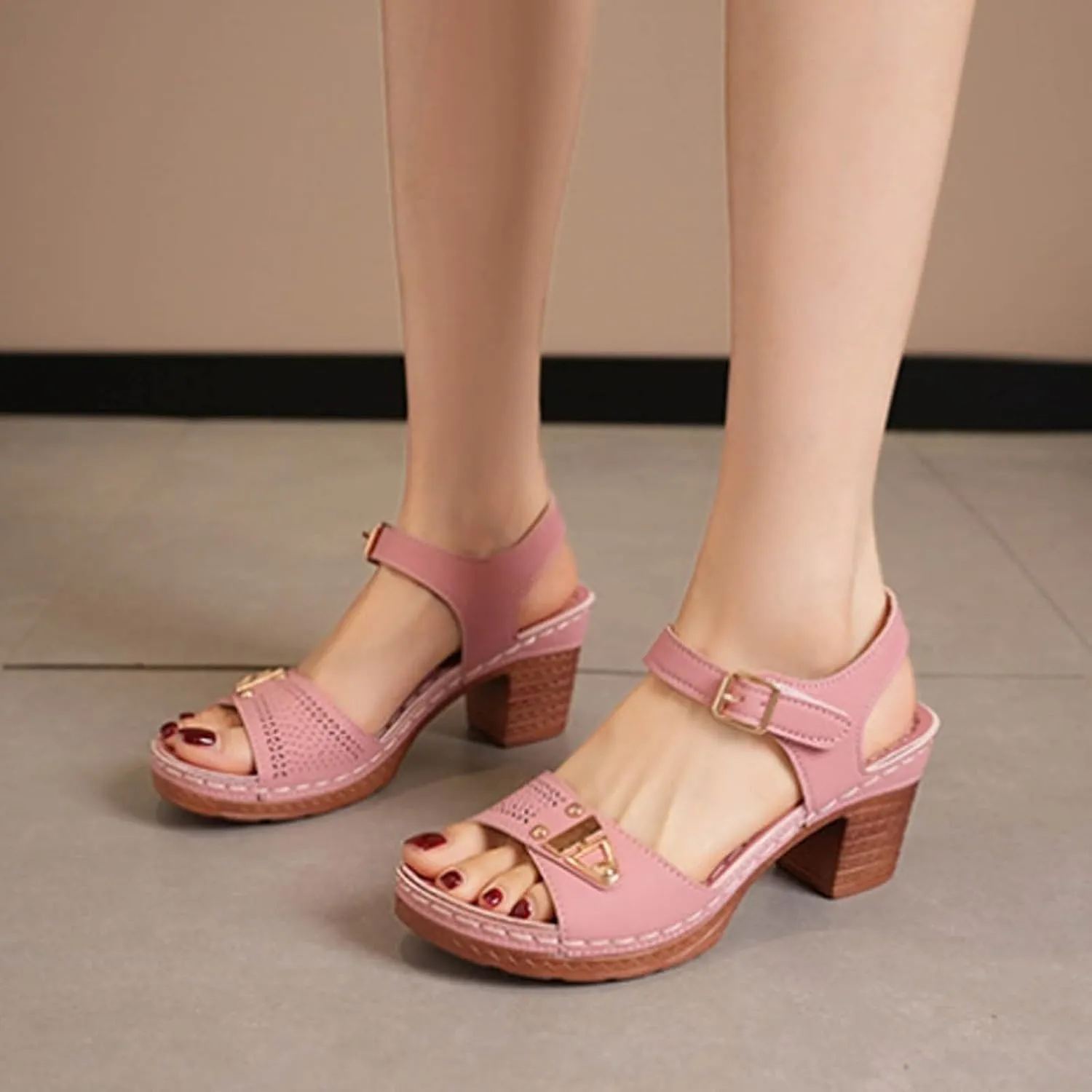 Sandals for Women 2024 Ladies' Casual Retro Sandal Side Buckle Strap Roman Shoes Summer Fashion Fish Mouth Platform Heels