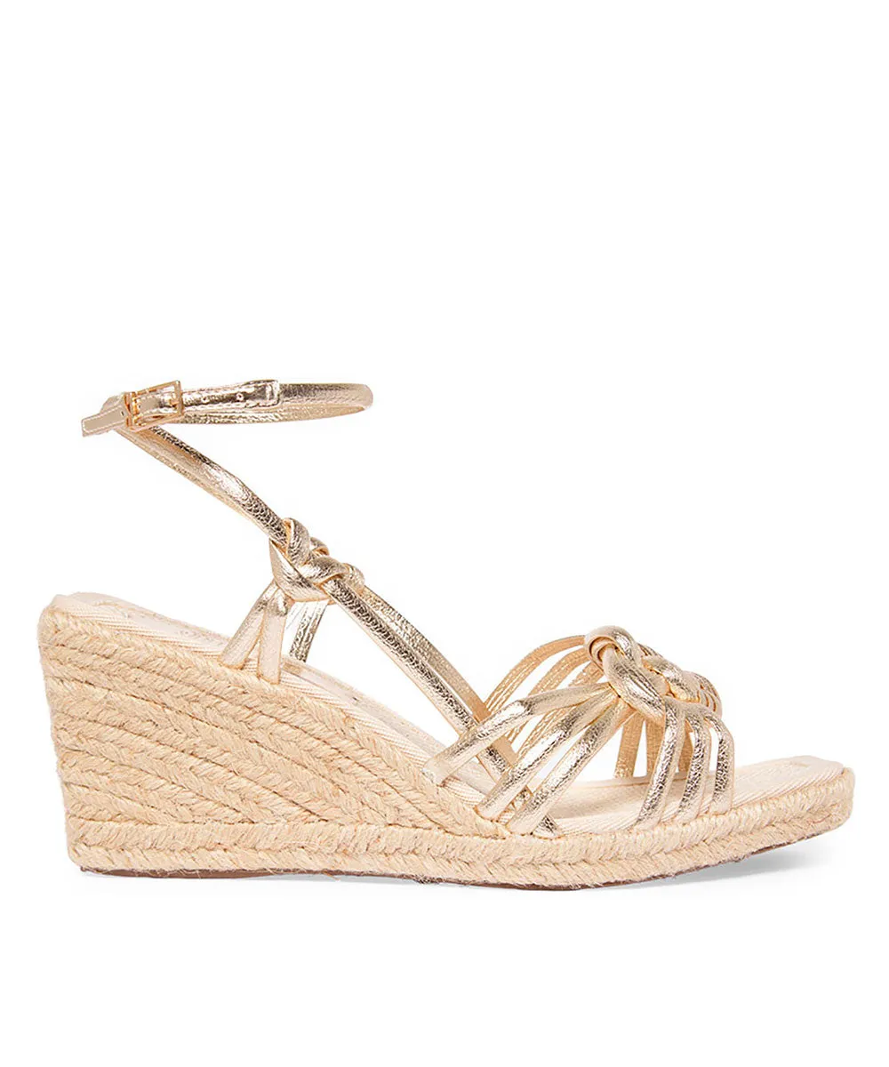 Sandália Espadrilhe Santa Lolla Dourada Metalizada Trançada