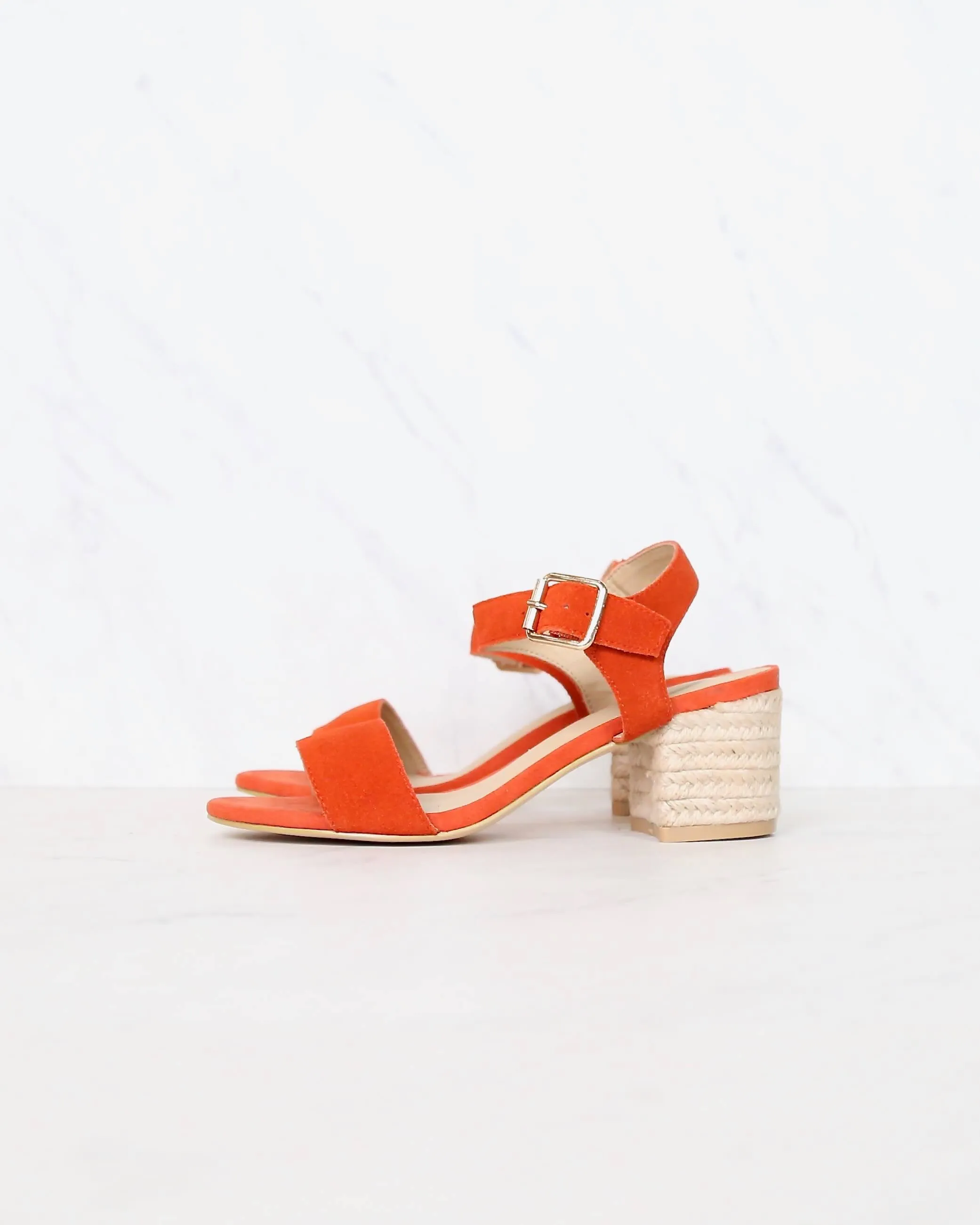 Sbicca - Whirlaway Burnt Orange Suede Leather Ankle Strap Jute Heels
