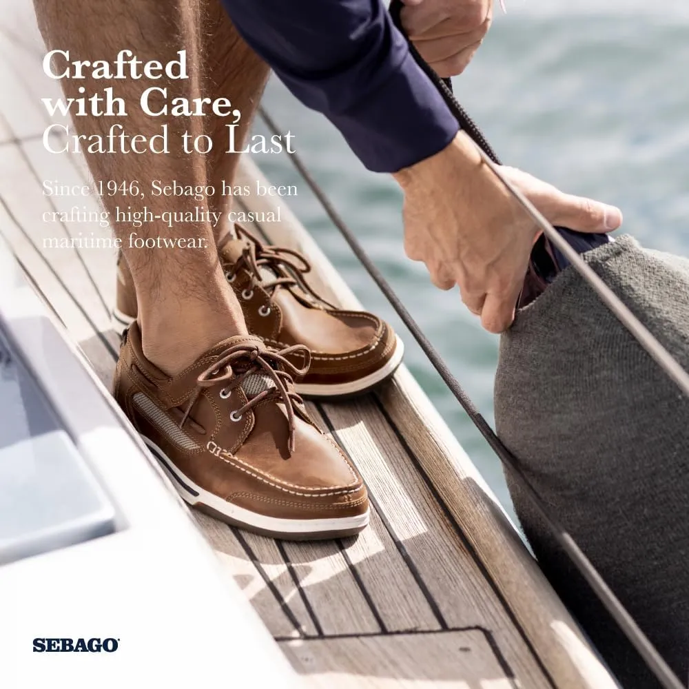 Sebago Triton Three Eyelets FGL Boat Shoes - Waxed Leather Moccasins with Breathable Mesh Lining, Comfy EVA Insole, and Strobel-Attached Rubber Outsole