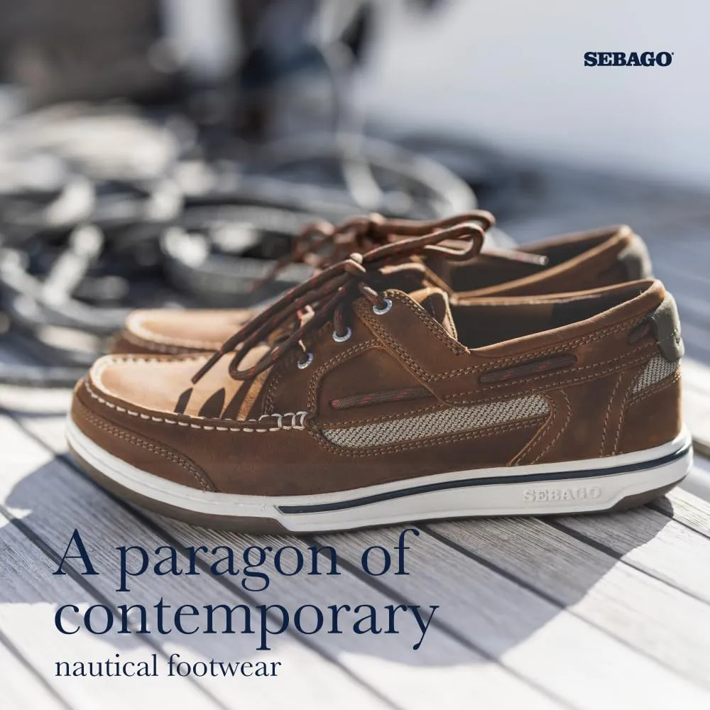 Sebago Triton Three Eyelets FGL Boat Shoes - Waxed Leather Moccasins with Breathable Mesh Lining, Comfy EVA Insole, and Strobel-Attached Rubber Outsole